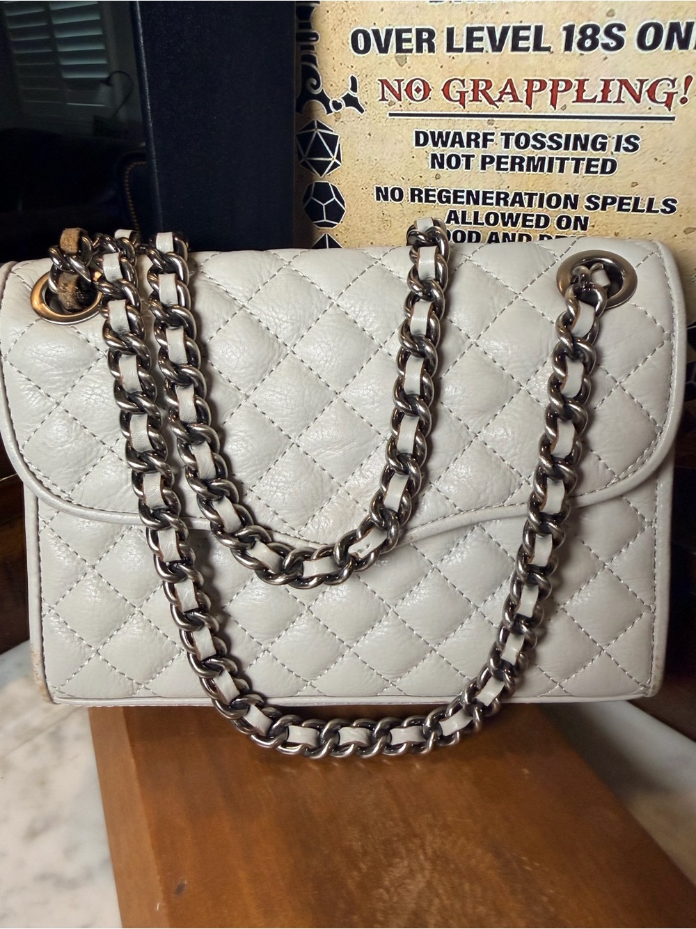 Rebecca Minkoff Quilted Cream Shoulder Bag with Chain Strap